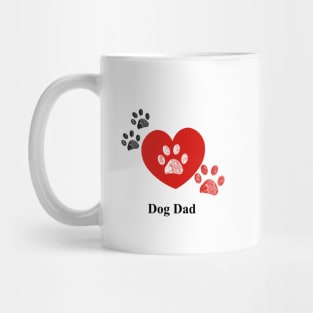 Doodle red paw print. Dog Dad text with heart Mug